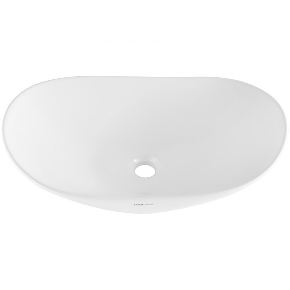 VEVOR ovale wastafel, 592 x 361 x 158 mm, wastafel in badkamerstijl, moderne keramische wastafel, voor toiletten, hotels, restaurants, helder wit