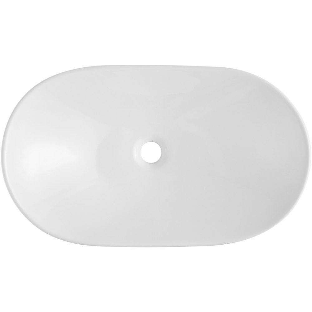 VEVOR ovale wastafel, 592 x 361 x 158 mm, wastafel in badkamerstijl, moderne keramische wastafel, voor toiletten, hotels, restaurants, helder wit