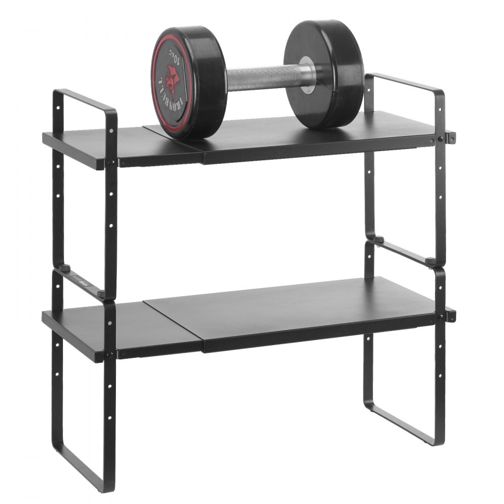 VEVOR Verstelbare kruidenrek, staand, 2-laags, grote capaciteit keukenplank, stapelbare organizer voor op het aanrecht, opbergruimte, voorraadkast, organizer voor keuken, badkamer, kantoor, zwart