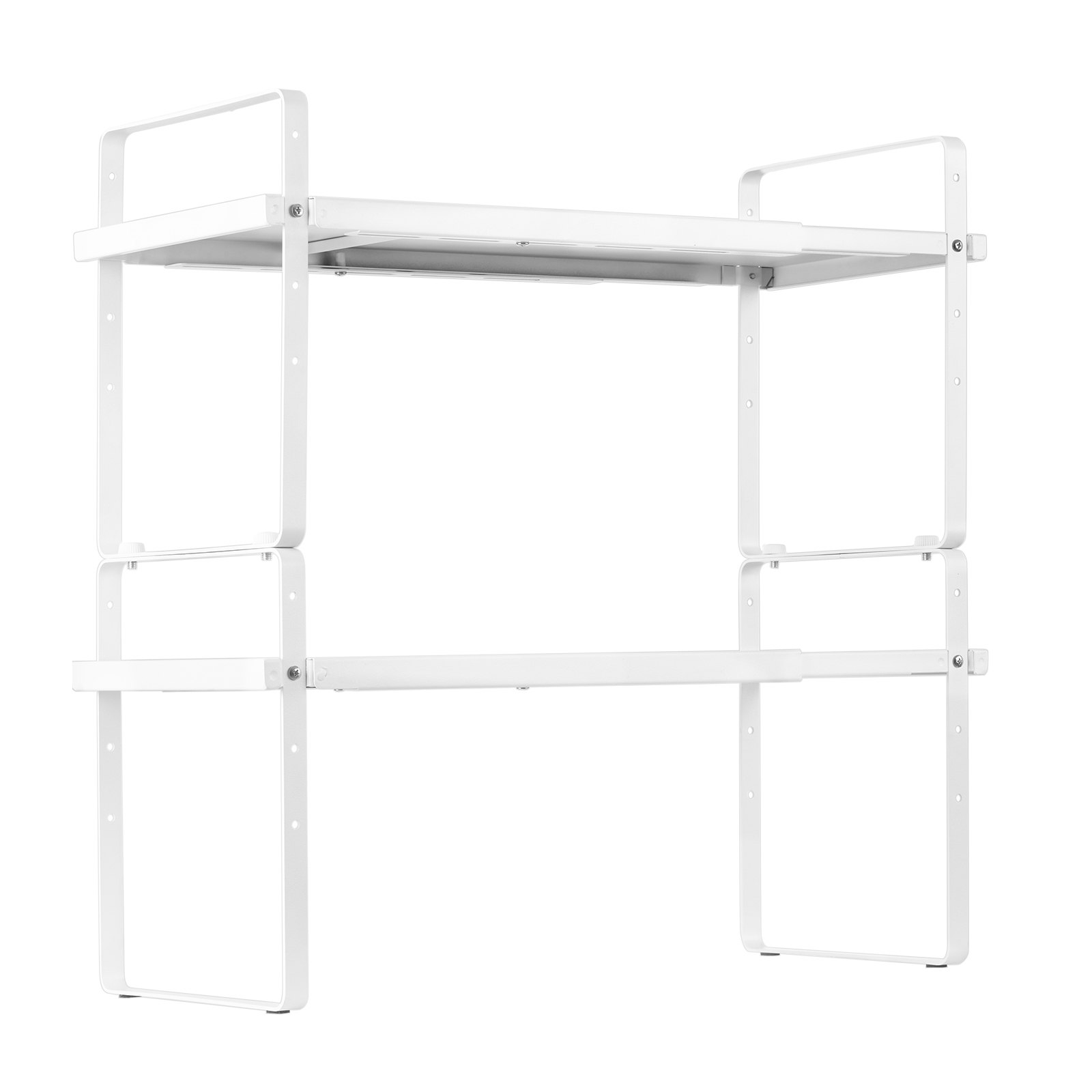 VEVOR Adjustable Kitchen Cabinet Shelf Organizer, Expandable 2 Tier Cabinet Shelf, Stackable Countertop Organizers and Storage Shelf Risers, Pantry Organizers for Kitchen Bathroom Office, White