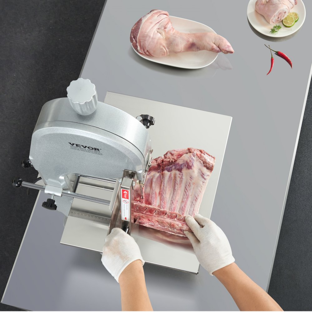 VEVOR Commercial Electric Meat Bandsaw, 1800W Stainless Steel Countertop Bone Sawing Machine, Workbeach 15" x 19.1", 7.09 Inch Max Cutting Thickness, Frozen Meat Cutter with 5 Blades for Rib Pork Beef