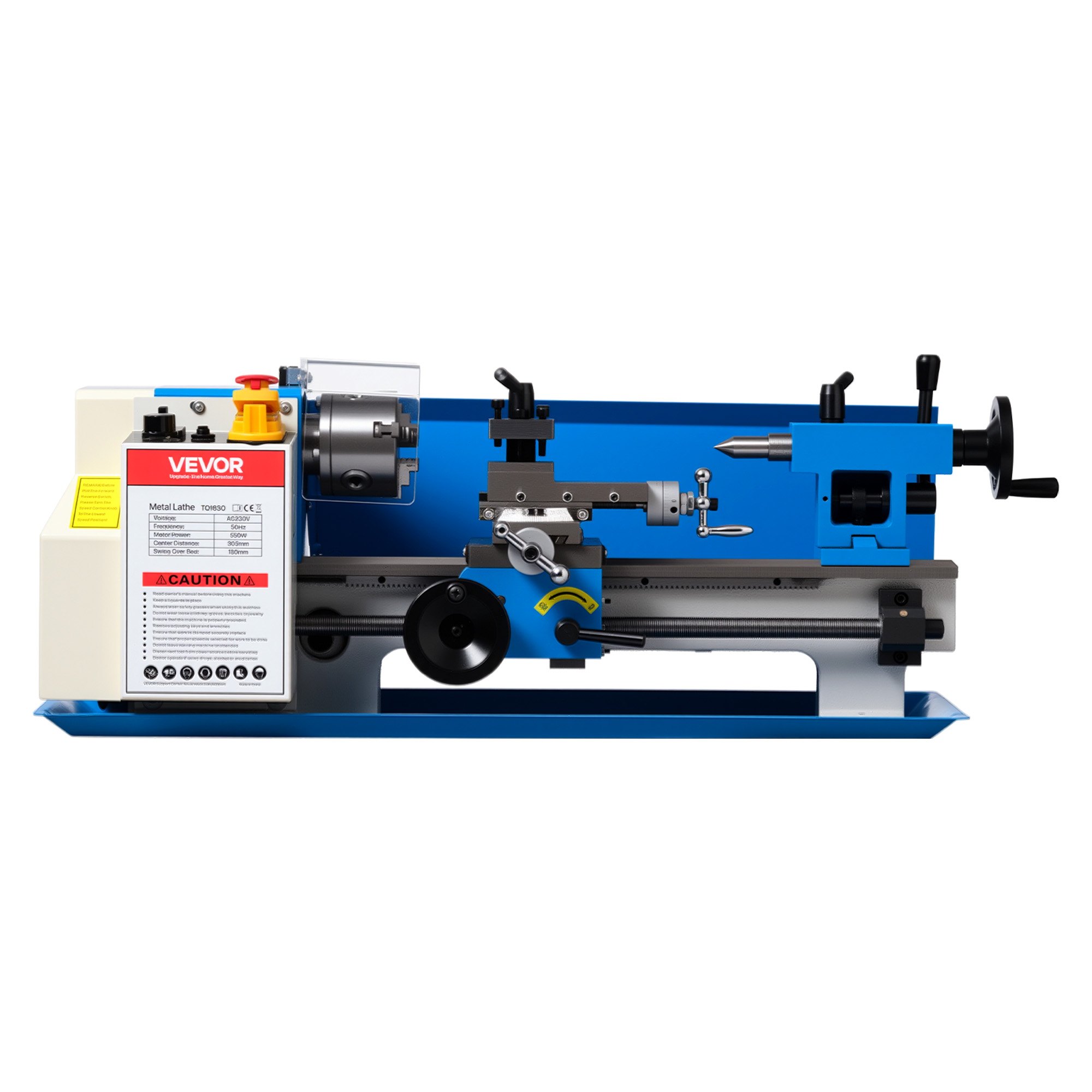 VEVOR Metaaldraaibank 180 x 305 mm 550 W, Metaaldraaibank voor doe-het-zelvers, modelbouwers, reparaties en metaalbewerking, met noodstop, spankopvergrendeling en variabele snelheidsregeling