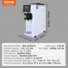 VEVOR Commercial Ice Cream Machine, 10L/h Output, 900W, Single Flavor Soft Serve Ice Cream Machine, Countertop, with 4L Hopper, 1.6L Cylinder, LCD Screen, Pre-Cooling