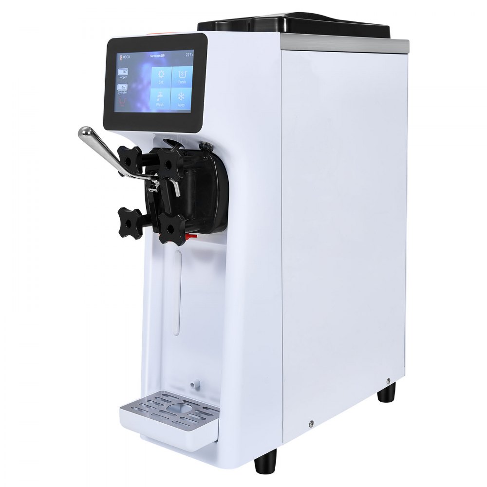 VEVOR Commerciële IJsmachine, 10 L/u Uitvoer, Softijsmachine, Enkele Smaak, Aanrecht, 4 L Vultrechter, 1,6 L Cilinder, Touchscreen, Automatische Reiniging, Voorkoelen Snackrepen