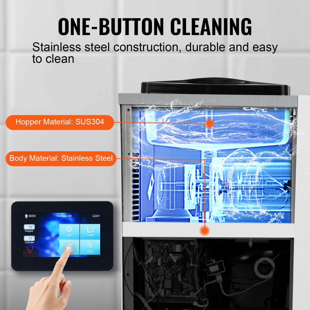 VEVOR Commerciële IJsmachine, 10 L/u Uitvoer, Softijsmachine, Enkele Smaak, Aanrecht, 4 L Vultrechter, 1,6 L Cilinder, Touchscreen, Automatische Reiniging, Voorkoelen Snackrepen
