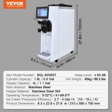 VEVOR Commercial Ice Cream Machine, 10 L/h Output, Soft Ice Cream Machine Single Flavor, Countertop, 4 L Hopper, 1.6 L Cylinder, Touch Screen, Automatic Cleaning, Pre-Cooling Snack Bars