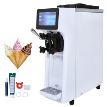 VEVOR Commercial Ice Cream Machine, 10 L/h Output, Soft Ice Cream Machine Single Flavor, Countertop, 4 L Hopper, 1.6 L Cylinder, Touch Screen, Automatic Cleaning, Pre-Cooling Snack Bars