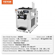 VEVOR Commercial Ice Cream Maker 18-28 L/h, 3 Flavors, Italian Ice Cream Machine, 2 x 5.5 L Hoppers, LCD Panel, Automatic Pre-Cooling, Cleaning, for Yogurt, Coffee, Snack Bar, Restaurant