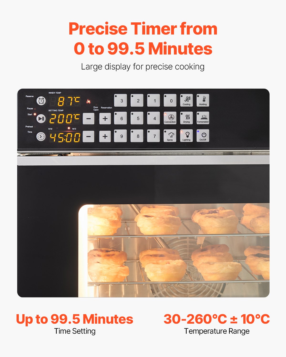 VEVOR Commerciële Convectieoven Conventionele Aanrecht Oven 58L 2800W Broodrooster Oven met Gehard Glazen Deur, Elektrische Oven met Rooster en Klemlade Handschoenen