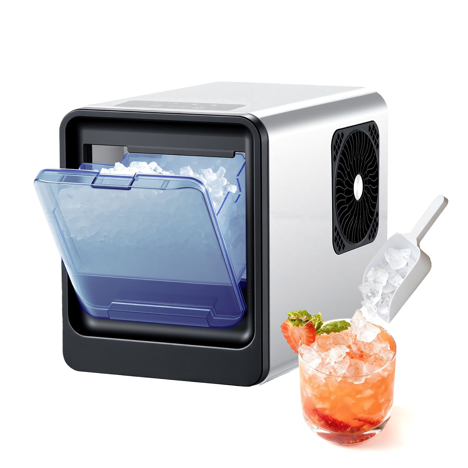 VEVOR Tafelmodel IJsblokjesmachine, 15 kg per dag, Zelfreinigend & Draagbaar IJsblokjesbakje met Schepje & IJsblokjeslade, IJsblokjesmachine voor kauwijs voor thuis, keuken, kantoor, bar, feesten