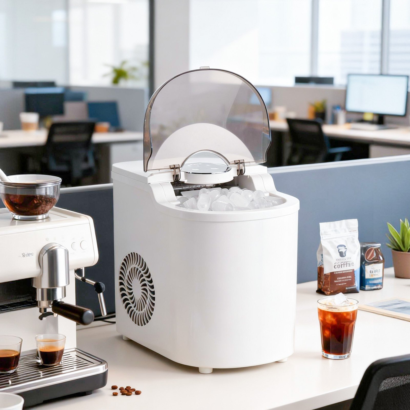 VEVOR Tafelmodel IJsblokjesmachine, 7 ijsblokjes in 6 minuten, 11,8 kg per dag, zelfreinigende machine met ijsschep, ijsblokjesmachine met 2 formaten ijs voor thuis, keuken, kantoor, bar, feest