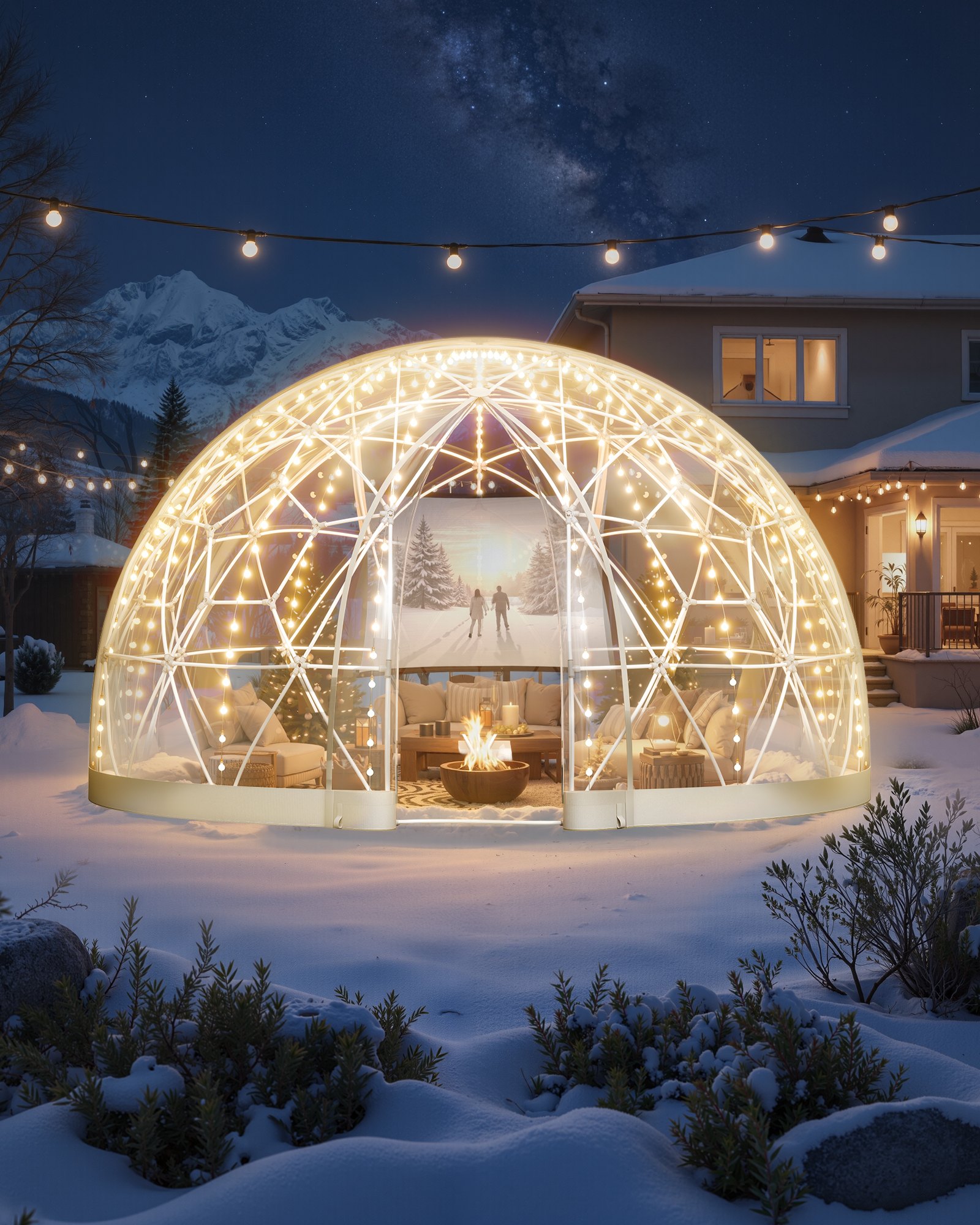 VEVOR Garden Dome Tent, 3,6 x 2,2 m Transparante Bubbeltent voor 4-7 Personen, Geodetische Koepelkas met Raam, PVC Tent voor Achtertuin, Terras, Camping, Feest, Bruiloft