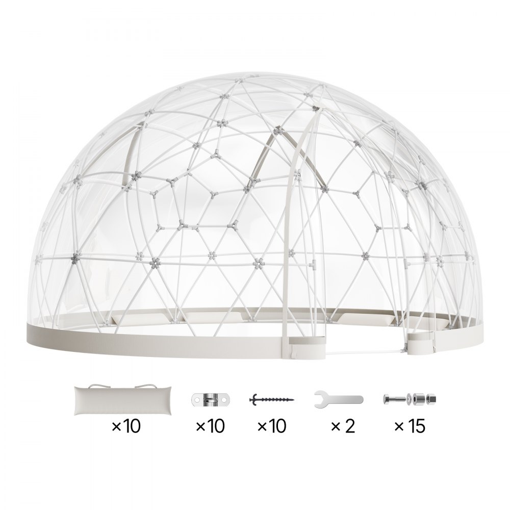 VEVOR Garden Dome, 4,57 x 2,9 m transparante bubbeltent voor 10-14 personen, geodetische koepelkas met raam, PVC-tent voor achtertuin, terras, camping, feest, bruiloft