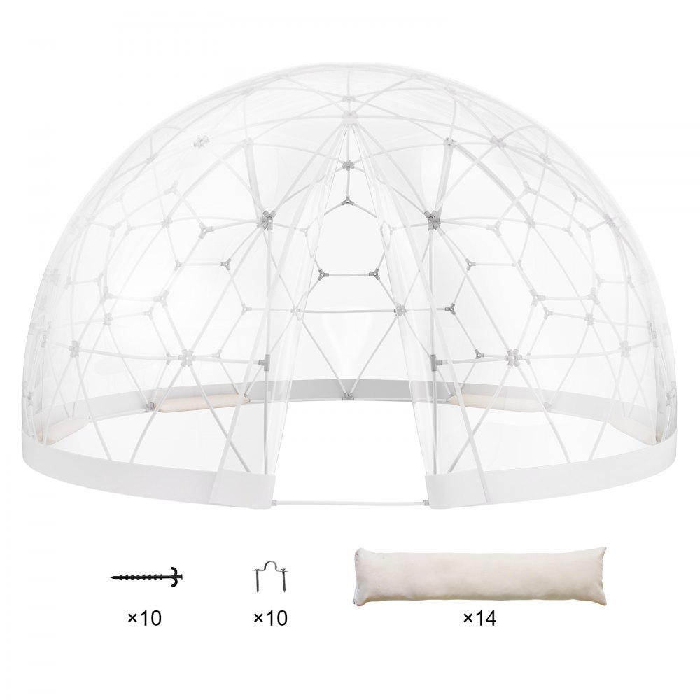 VEVOR Garden Dome Tent House, 12 FT Dome Tent, Upgraded Igloo Tent with PVC Transparent Cover and Window, Waterproof Outdoor Geodesic Dome Camping Shelter for Patio, Dining Backyard, Party