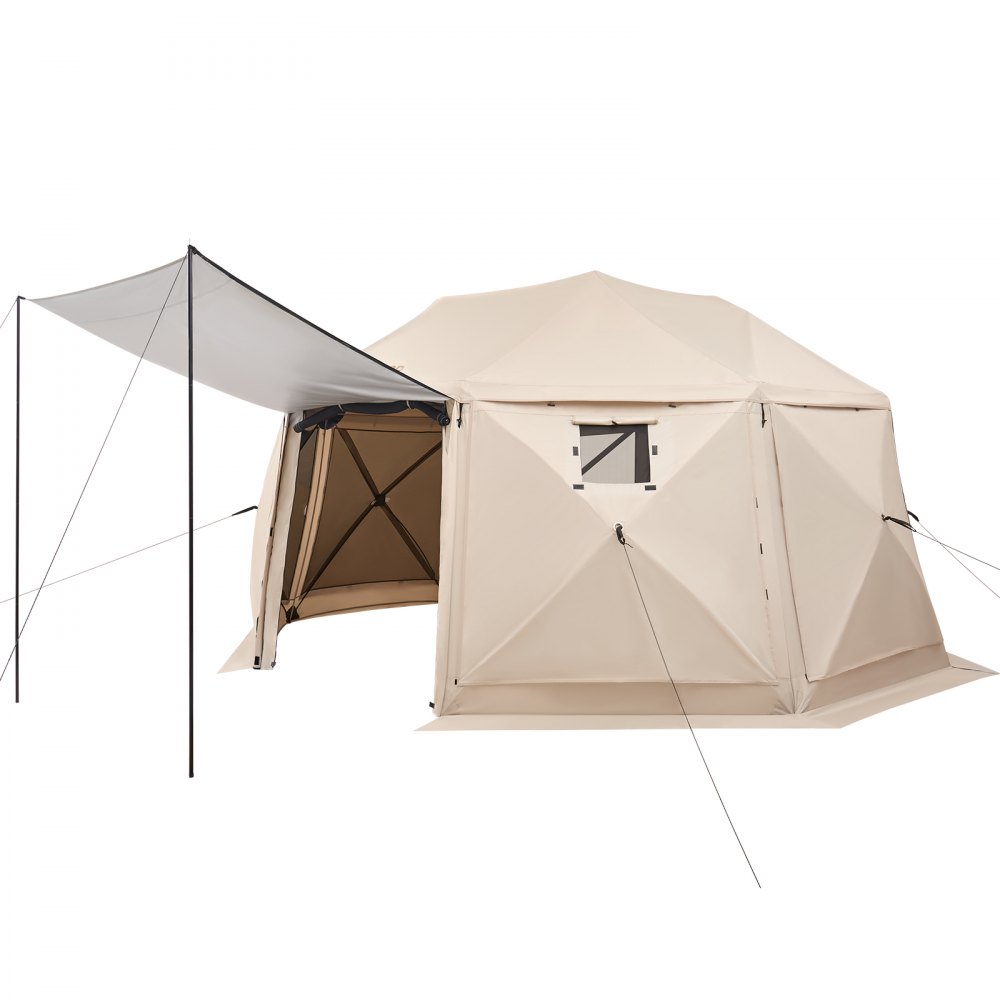 VEVOR Pop up Gazebo Screen Tent, 4.57 x 4.57 m, 13-Sided Spherical Camping Canopy Tent with Removable Top & Carry Bag, Quick-Set & Bite-Proof, Screen House Sun Shelter for 12-15 Persons, Beige
