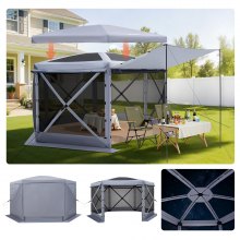 VEVOR Pop-up Paviljoen, 3,6 x 3,6 x 2,2 m, Grote 6-zijdige kampeertent met afneembaar dak en draagtas, feesttent, zonnescherm voor 8-10 personen, voor tuin, terras en patio