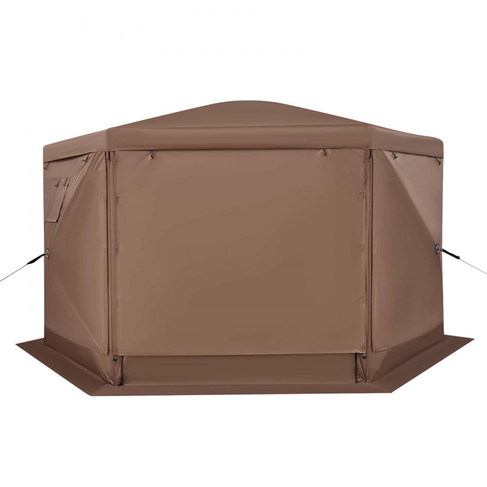 VEVOR Pop-up Paviljoen, 3,6 x 3,6 m, 6-zijdige campingtent met afneembaar dak en draagtas, zonnescherm voor 8-10 personen, partytent voor tuin en terras, bruin