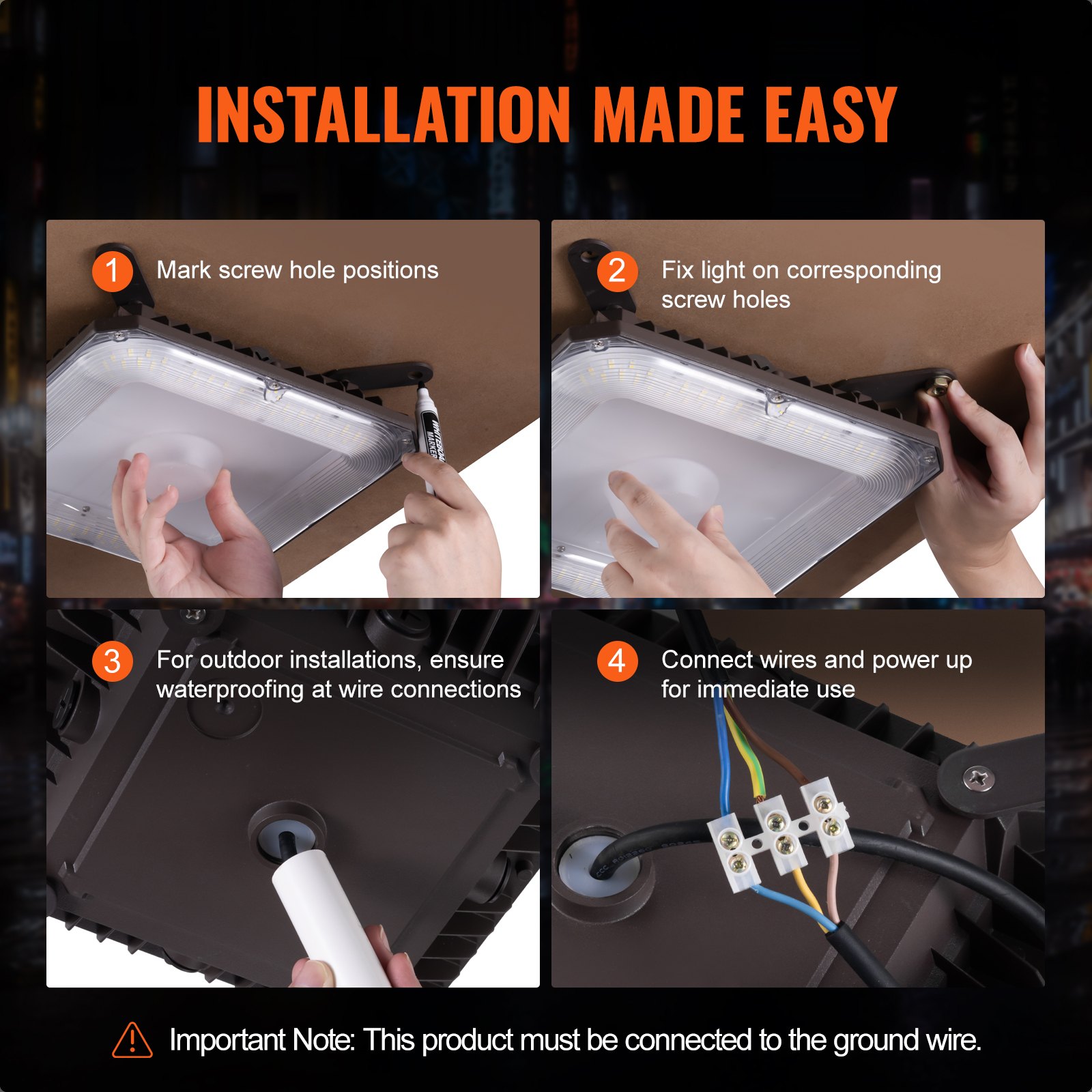 VEVOR 4-pack LED-luifelverlichting, 80W 8800lm 5000K daglicht, commerciële en industriële luifelverlichting voor buiten, 10,08 x 10,08 inch opbouwplafondverlichting voor tankstation, magazijn, garage, straat, winkel, IP65