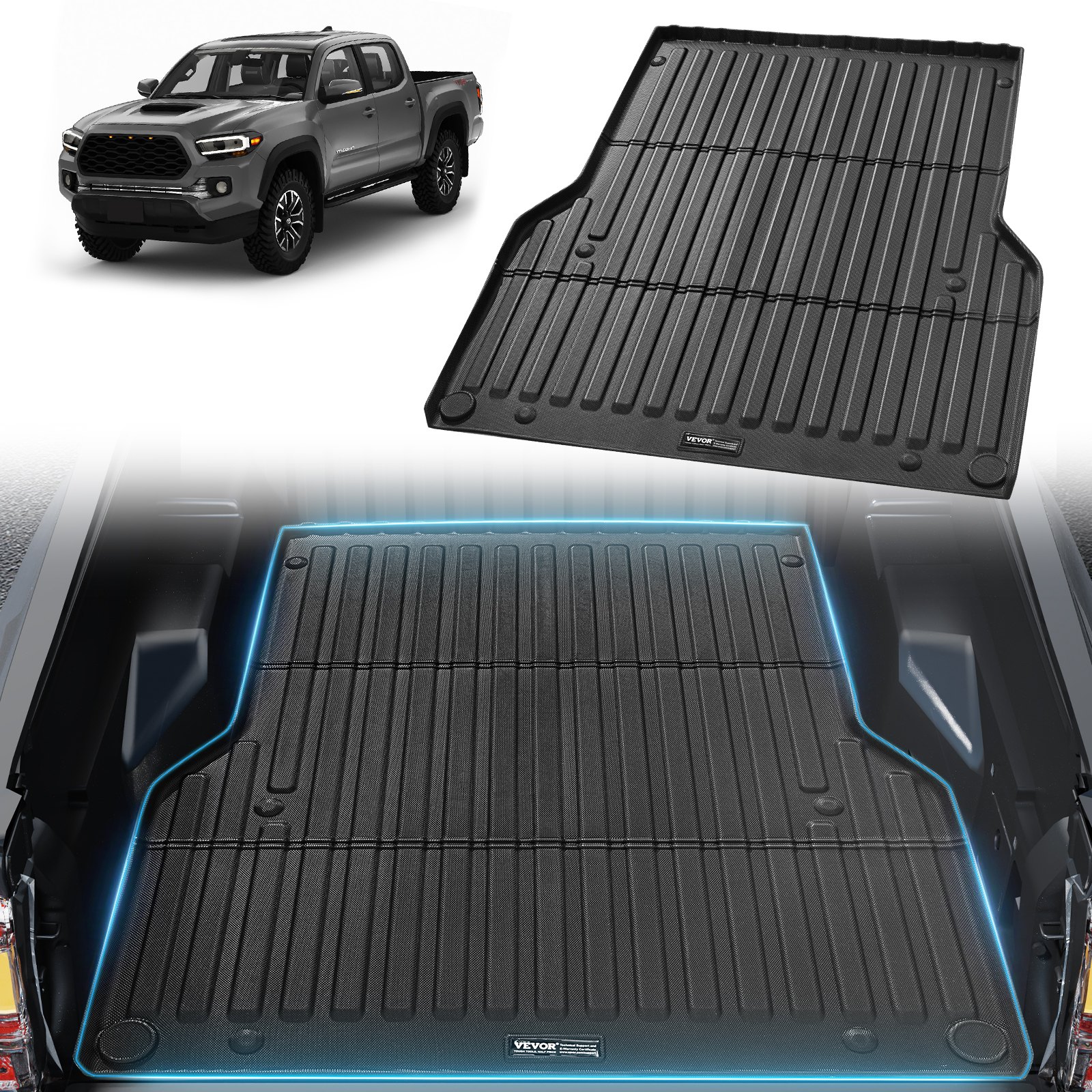 VEVOR Truck Bed Mat, Compatible with 2005-2023 Toyota Tacoma, TPE Truck Bed Liner Mat Fits for 5 FT Bed, Thick and Heavy-Duty Bed Mat Car Accessories for All-Weather Protection, Prevent Slipping