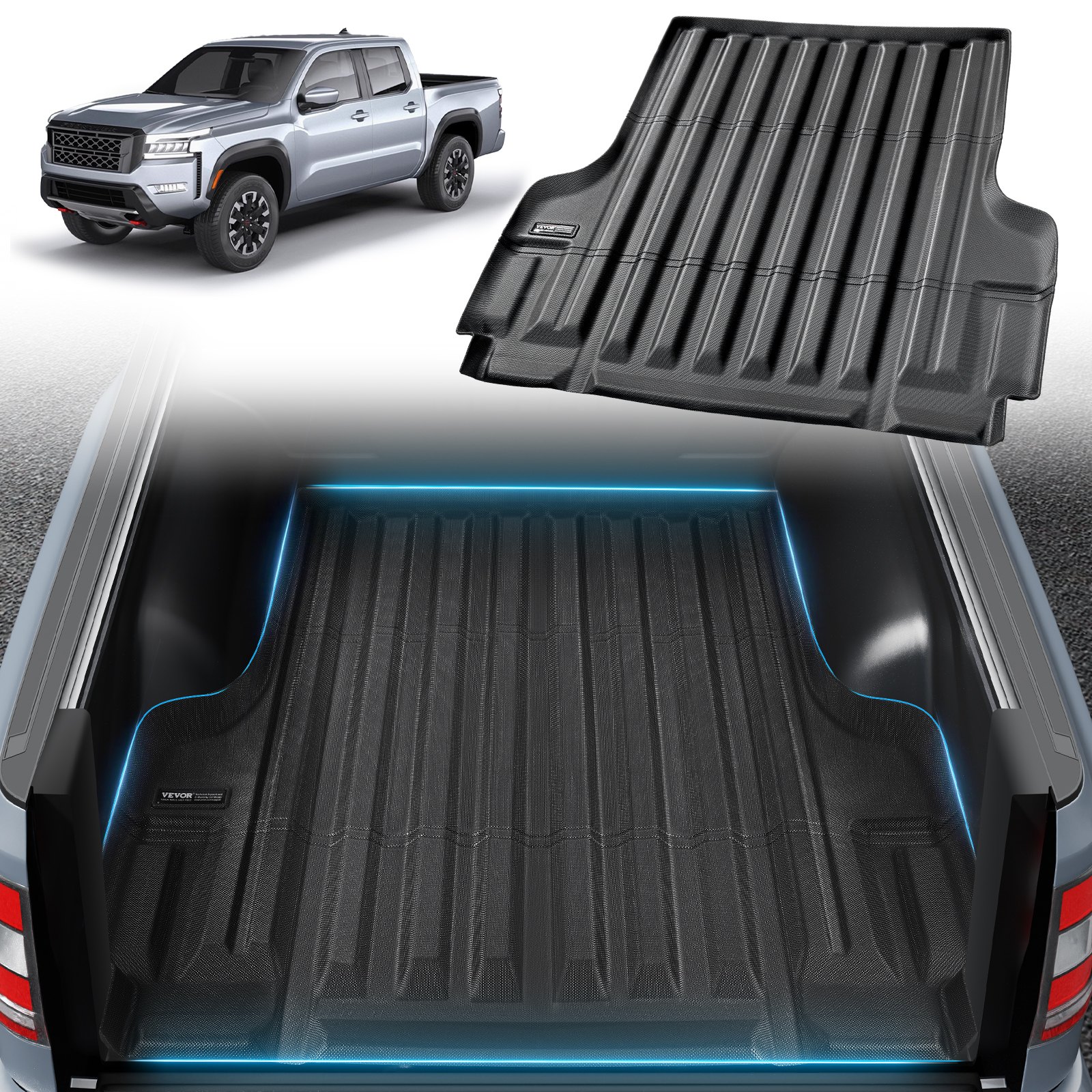 VEVOR Truck Bed Mat, Compatible with 2022-2024 Nissan Frontier, TPE Truck Bed Liner Mat Fits for 5 FT Bed, Thick and Heavy-Duty Bed Mat Car Accessories for All-Weather Protection, Prevent Slipping