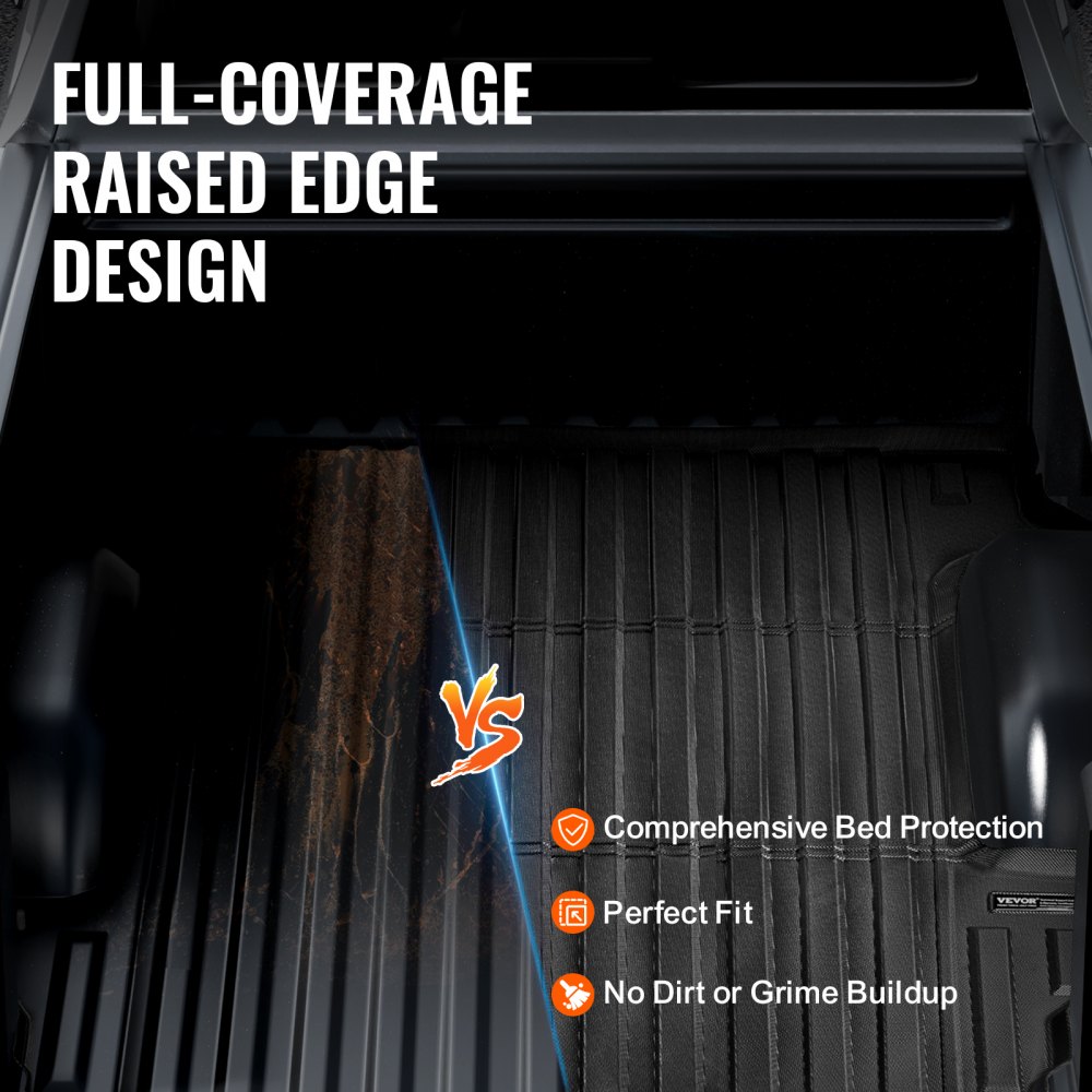 VEVOR Truck Bed Mat Compatibel met 2019-2024 Chevrolet Silverado/GMC Sierra 1500, TPE Truck Bed Mat 1510 x 1435 x 45 mm, Zwarte Dikke Matras Bed Mat