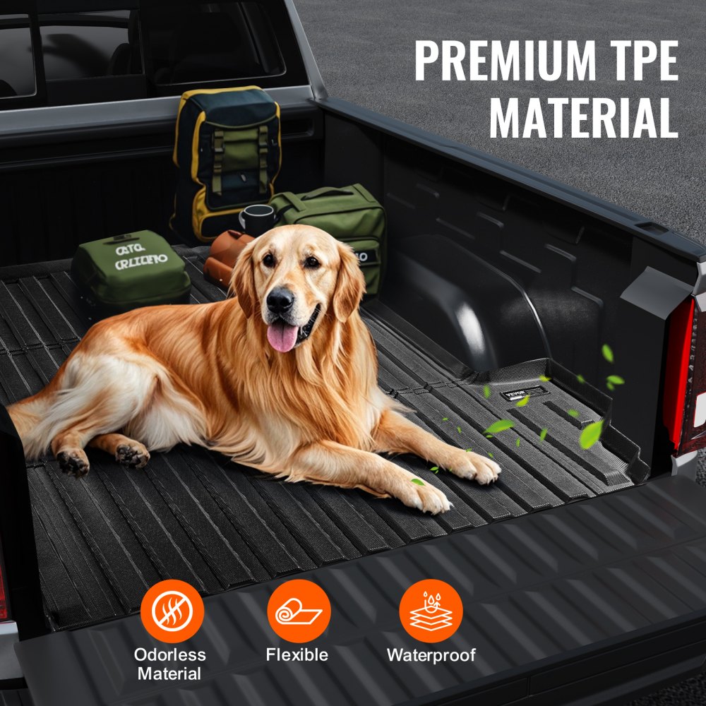 VEVOR Truck Bed Mat Compatibel met 2019-2024 Chevrolet Silverado/GMC Sierra 1500, TPE Truck Bed Mat 1510 x 1435 x 45 mm, Zwarte Dikke Matras Bed Mat