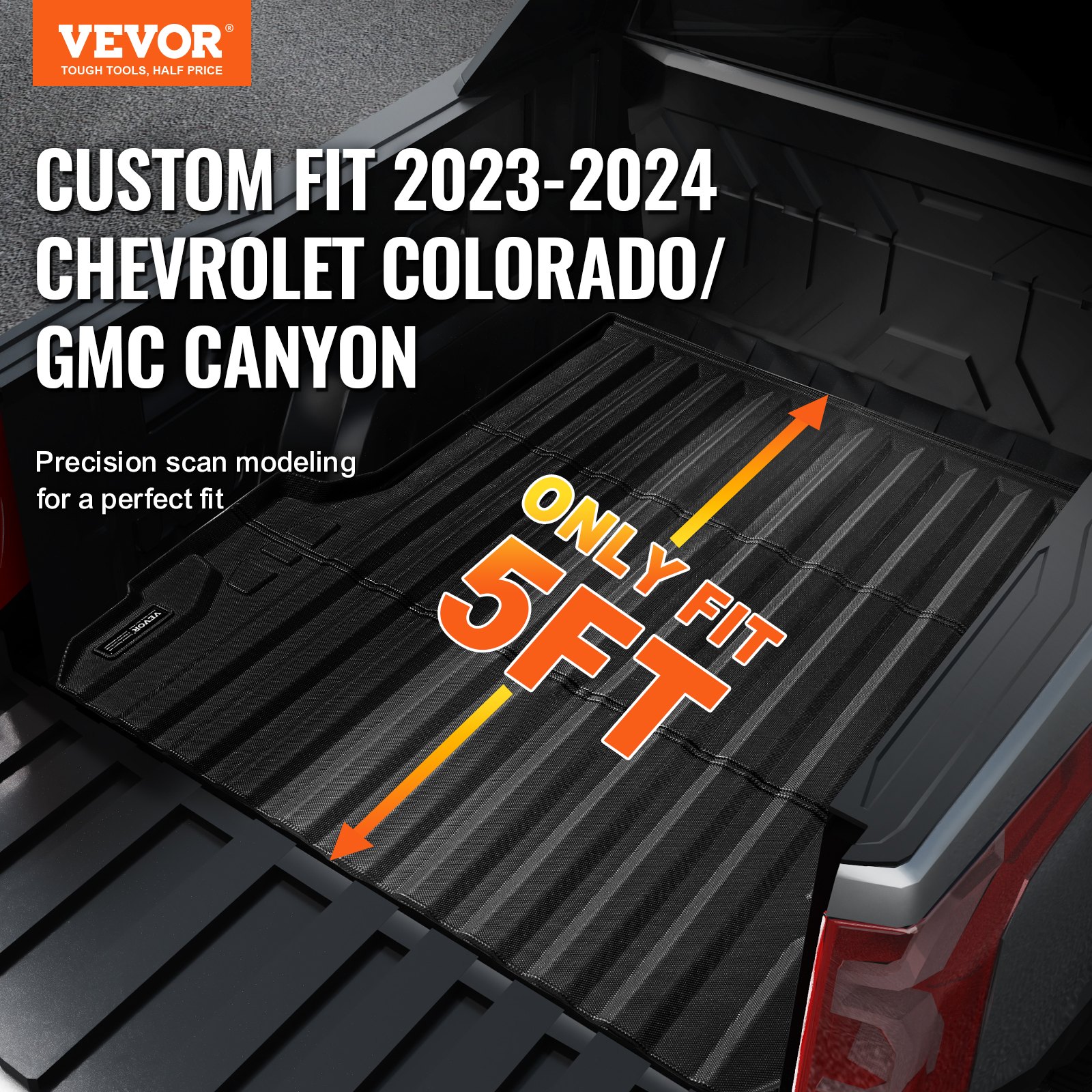 VEVOR Truck Bed Mat Compatibel met 2023-2024 Chevrolet Colorado/GMC Canyon, TPE Truck Bed Mat 1540 x 1440 x 35 mm Bed Liner, Zwarte Dikke Matras, Ideaal voor Transport