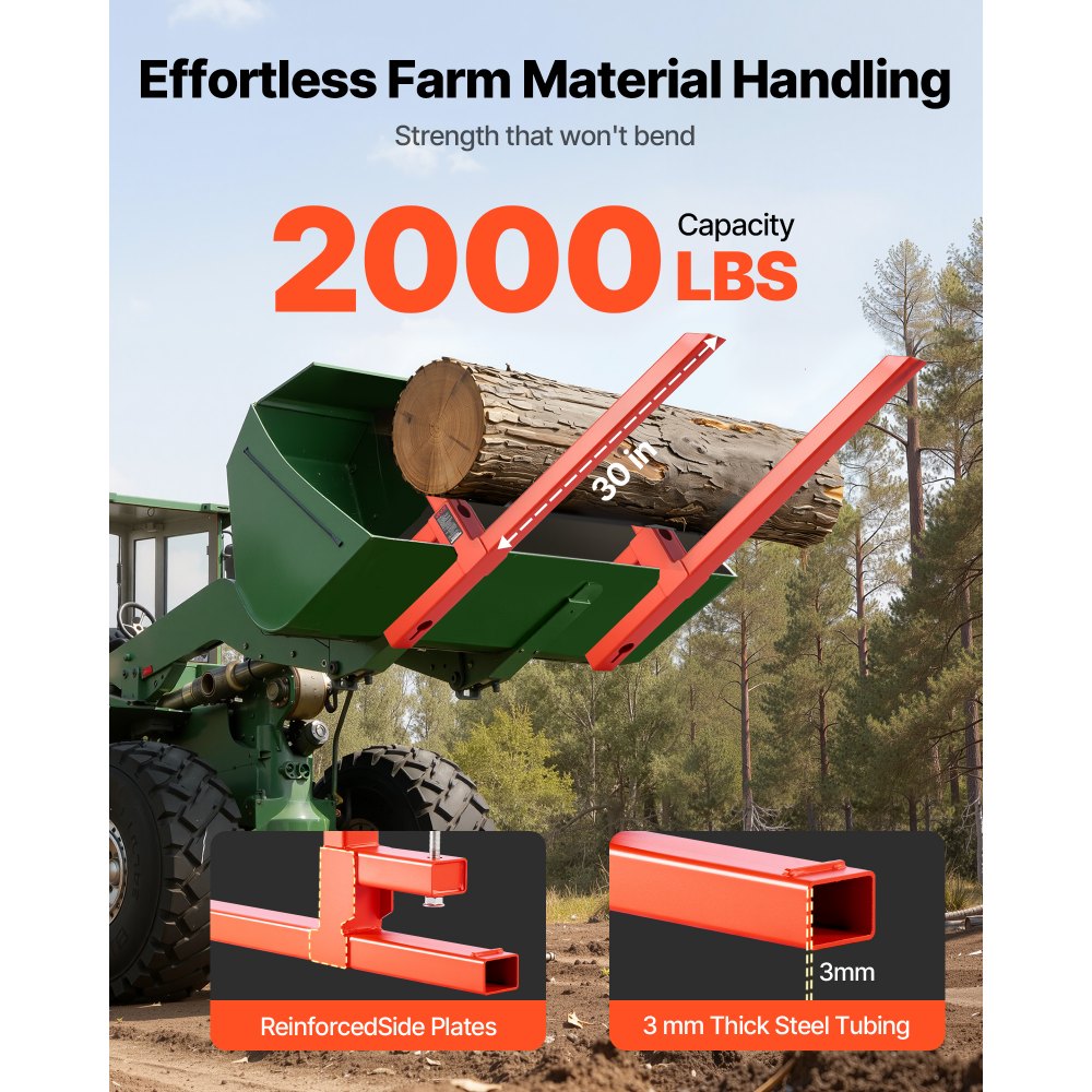 VEVOR Pallet Forks, 907 kg Clamp on Pallet Forks, 109 cm Total Length Heavy-Duty Quick Attach Tractor Fork Compatible with Tractor Attachments, Loader Bucket, and Skid Steer, Orange