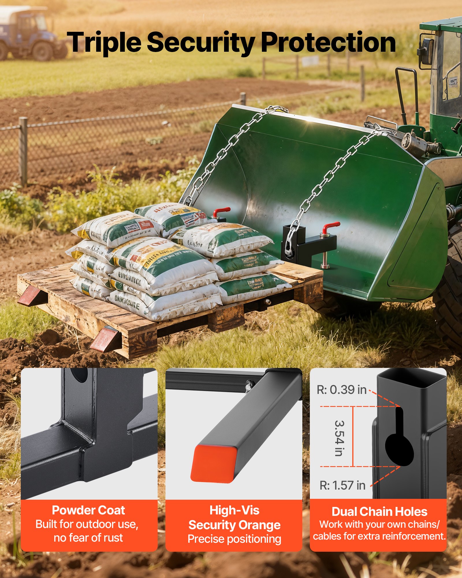 VEVOR palletvorken 907 kg, klemvorkdrager, totale lengte 1090 mm, vorken met verstelbare stabilisatiestang voor tractoraccessoires, shovels en compacte laders, zwart