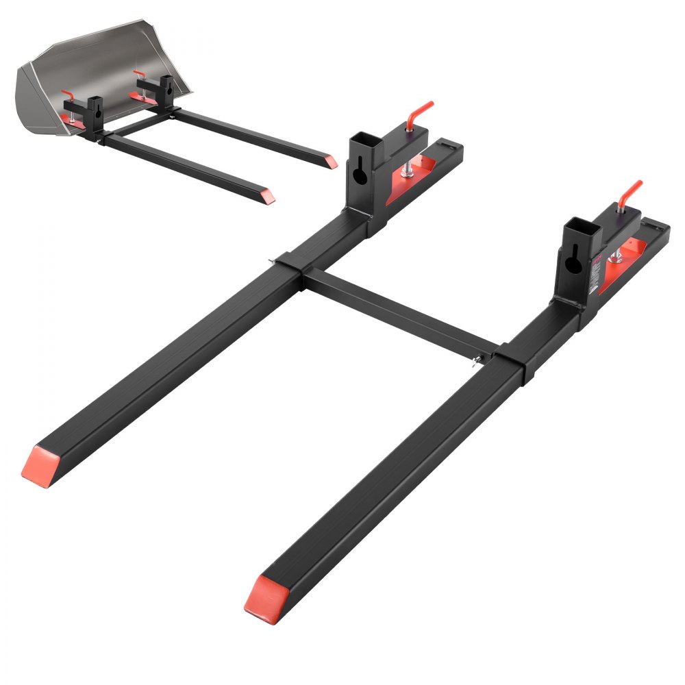 VEVOR palletvorken, 907 kg, klemvorkdrager, 1490 mm totale lengte, vorken met verstelbare stabilisatiestang voor tractoraccessoires, shovels en compacte laders, zwart