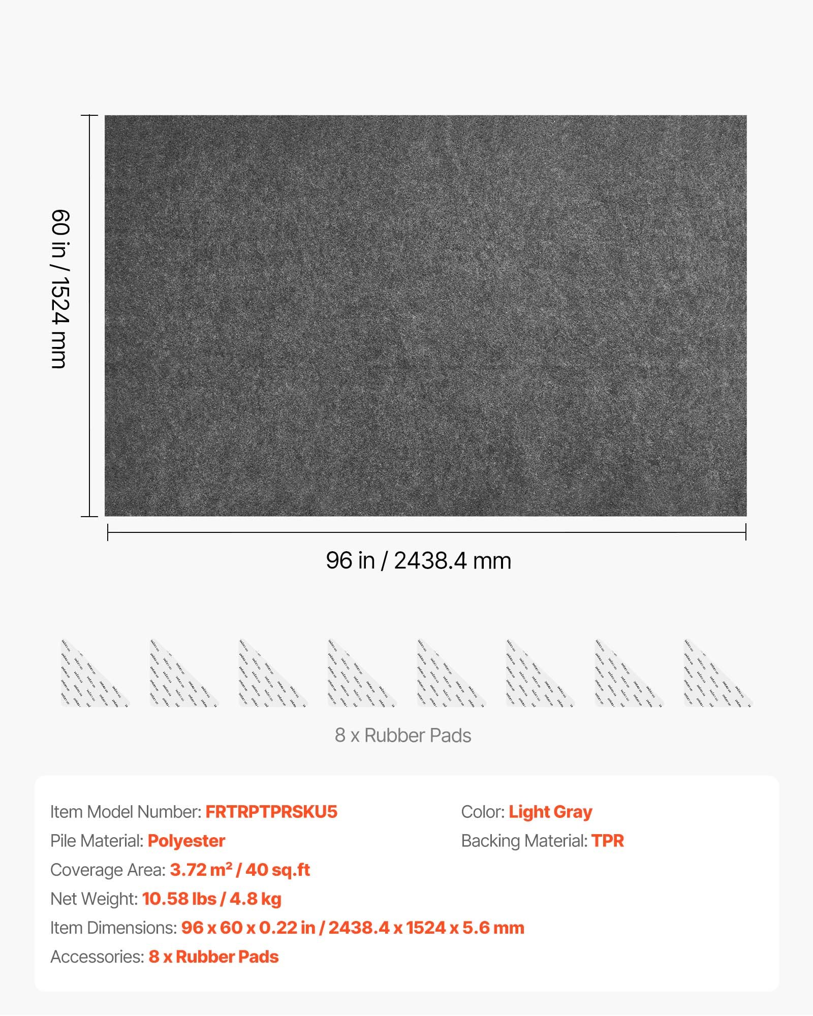 VEVOR tapijtonderlegger, antislipmat 2438,4 x 1524 x 5,6 mm, tapijtstopper, op maat te snijden, gemaakt van polyester en TPR met rubberen onderlaag, antislip en waterdicht, universeel voor alle vloeren, lades en kofferbakken.