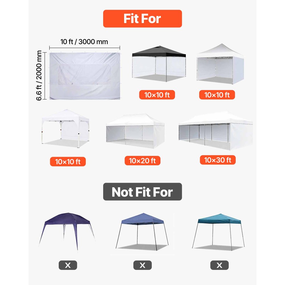 VEVOR 1x Zijpaneel voor Paviljoen, Zijpaneel voor een opvouwbaar paviljoen van 3 x 3 m, Waterdichte zijbekleding met zonwerende PU-coating, Inclusief ritssluiting en raam voor buitenevenementen en marktkramen, Wit