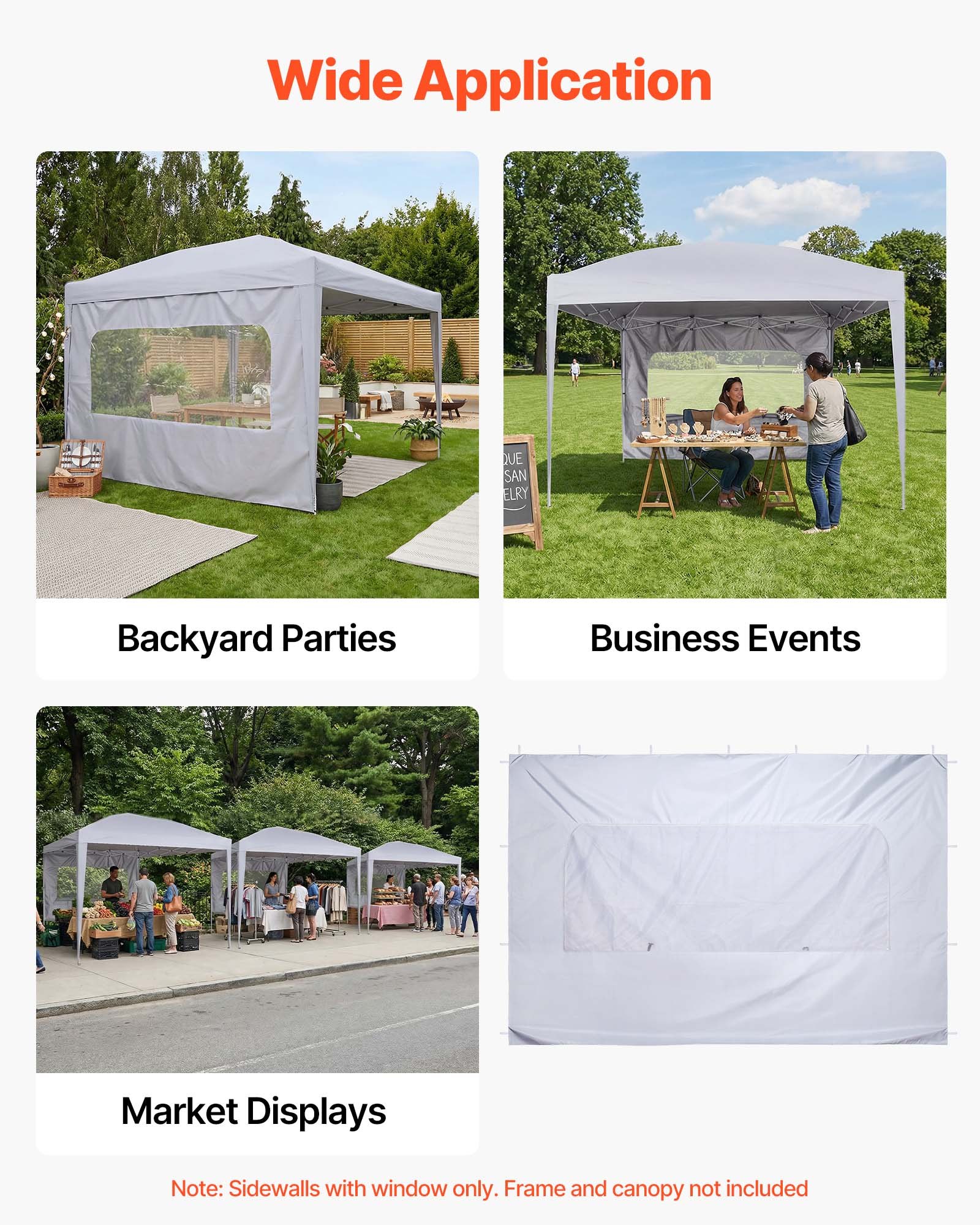 VEVOR 1x Zijpaneel voor Paviljoen, Zijpaneel voor een opvouwbaar paviljoen van 3 x 3 m, Waterdichte zijbekleding met zonwerende PU-coating, Inclusief ritssluiting en raam voor buitenevenementen en marktkramen, Wit
