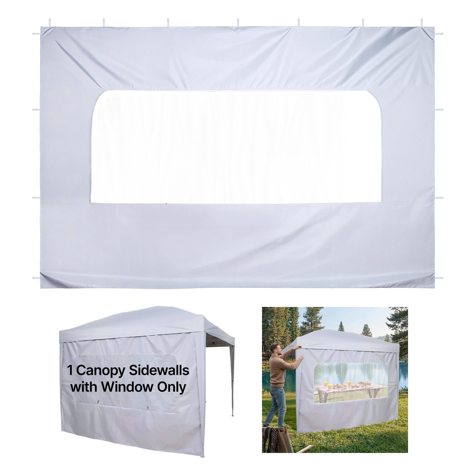 VEVOR 1x Zijpaneel voor Paviljoen, Zijpaneel voor een opvouwbaar paviljoen van 3 x 3 m, Waterdichte zijbekleding met zonwerende PU-coating, Inclusief ritssluiting en raam voor buitenevenementen en marktkramen, Wit