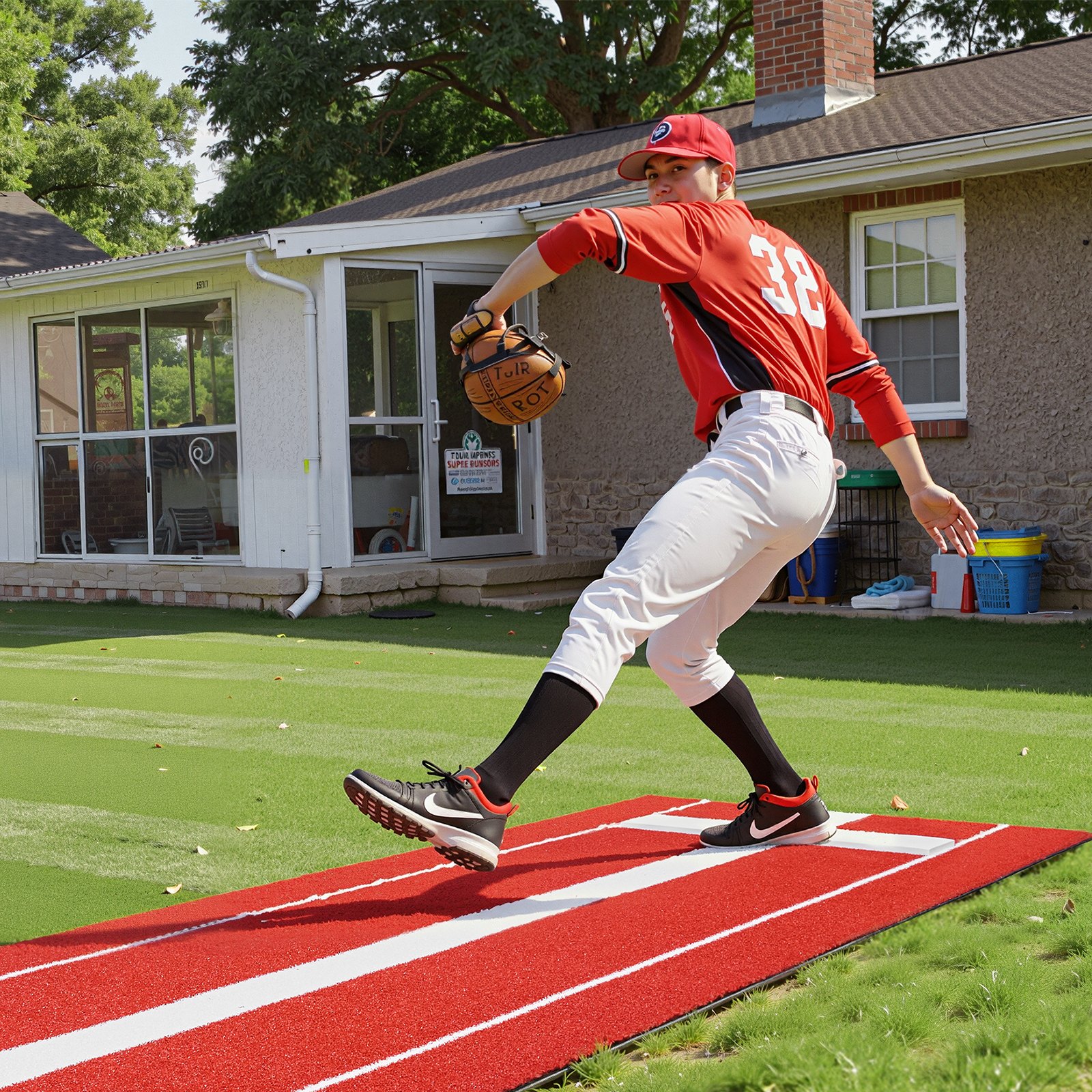 VEVOR Baseball Hitting Mat Trainingsmat (305 x 92 cm) Trainingsmat Batting Cage Mat, honkbalmat met kleurvast kunstgras en antislip schuimrubberen achterkant, draagbare softbalmat Pitching Red