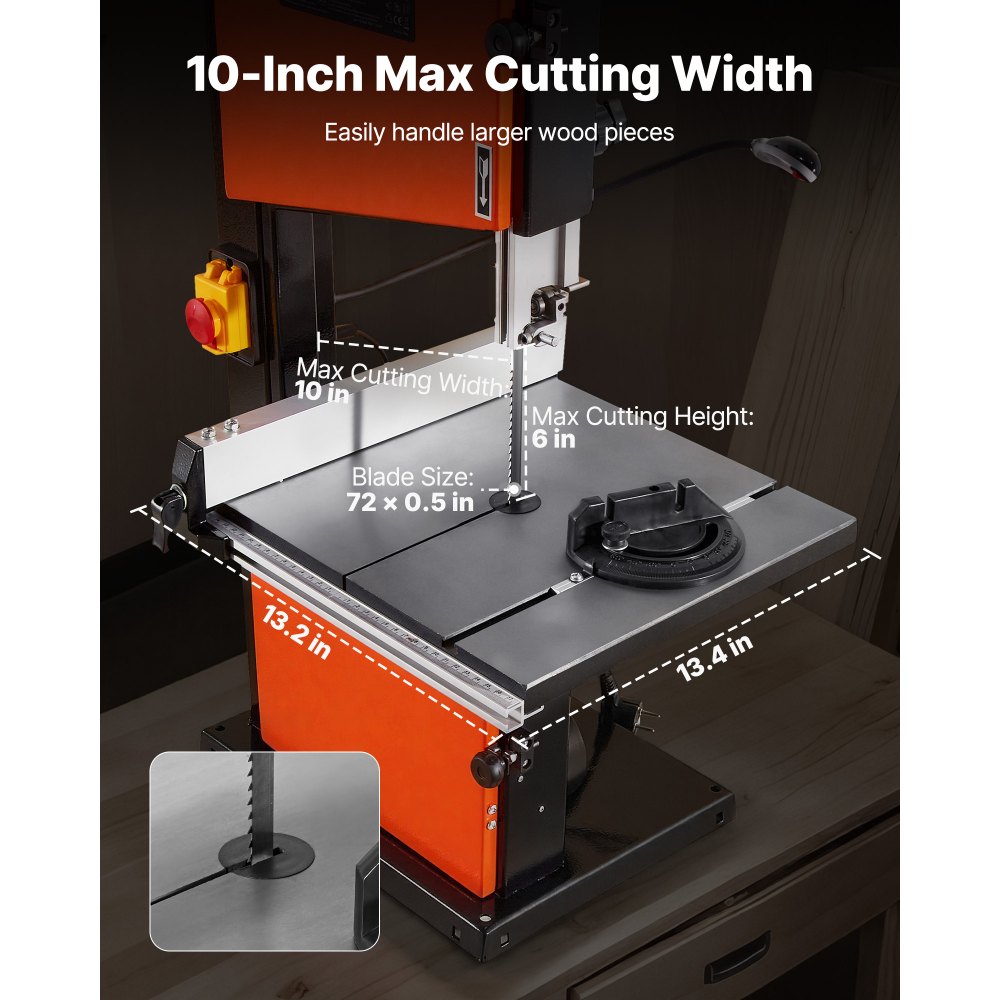 VEVOR Band Saw, 10-Inch, Two-Speed Benchtop Bandsaw with 373W 1/2 HP Motor, 6 in Max Cutting Height, 13.2 x 13.4 in Cast Iron Table, with 360° Work Light, Miter Gauge, Fence, Band Saw for Woodworking