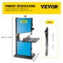 VEVOR Benchtop Bandsaw for Woodworking, 550 W Band Saw, 9" Wood Bandsaw, Band Saws for Wood with 1400 RPM Induction Motor, Porter Cable Bandsaw with 45° Tilt Cast Aluminum Table Fence and Scale