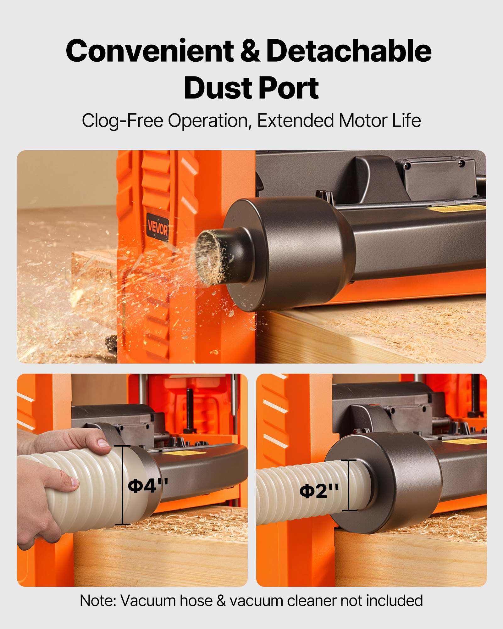 VEVOR Diktebank, 2 snelheden, 330 mm brede werktafel, schaafmachine, drie messen, 2000 W, 23500 tpm, krachtige motor, dubbele rollen, rolbeugel, houtbewerking voor hard- en zachthout