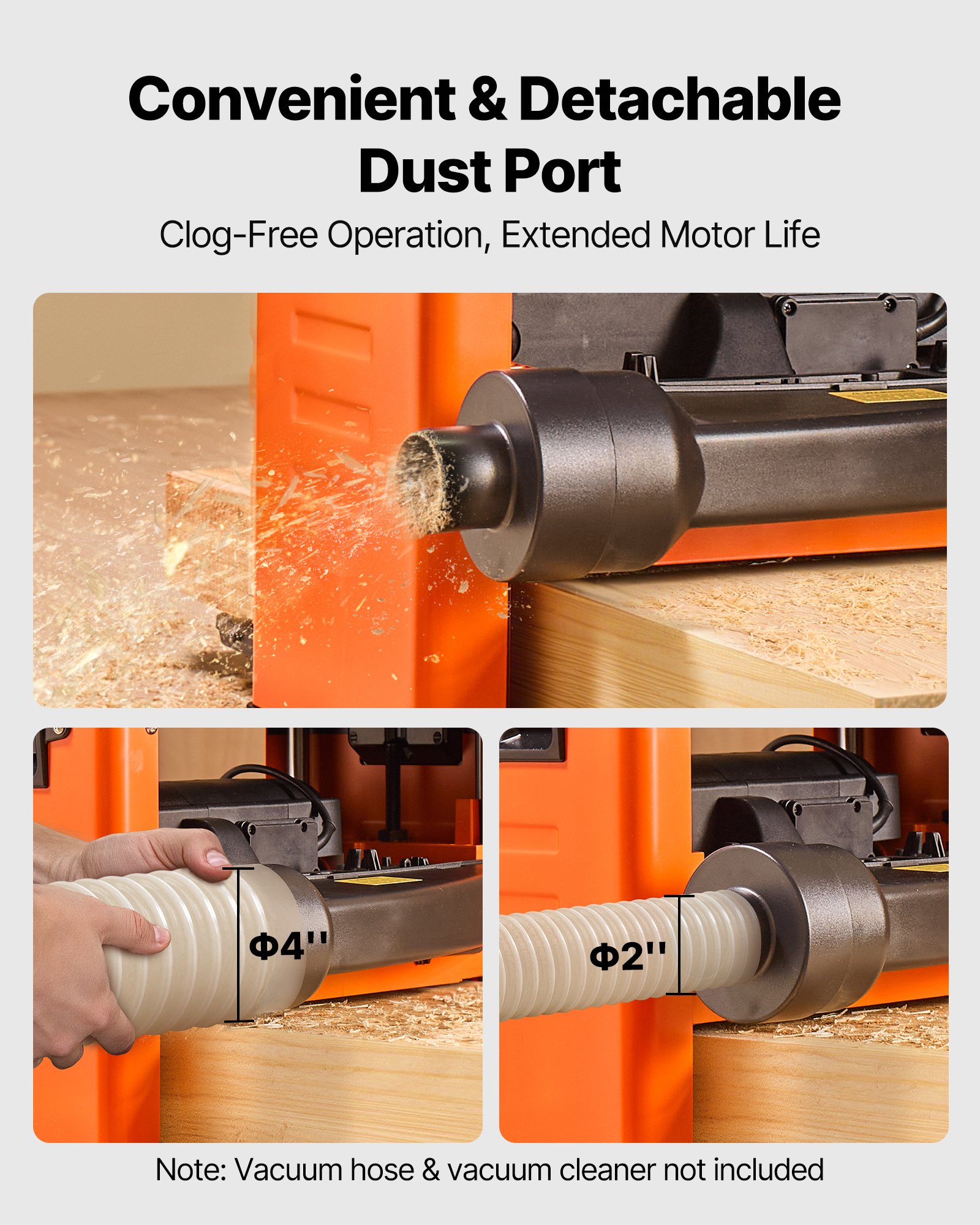 VEVOR Diktebank, 330 mm brede werktafel, houtschaafmachine, spiraalvormige freeskop met 24 inzetstukken, 2000 W motor met 23.500 tpm, één snelheid, voor hard en zacht hout