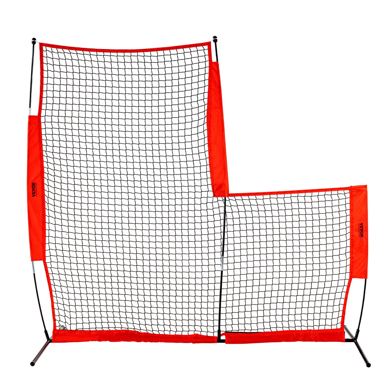 VEVOR L-type slagkooinet 240 x 106 x 214 cm honkbal- en softbalveiligheidsscherm, lichaamsbeschermer, draagbaar slagscherm met draagtas en grondpennen, honkbalwerpnet voor buiten, rood