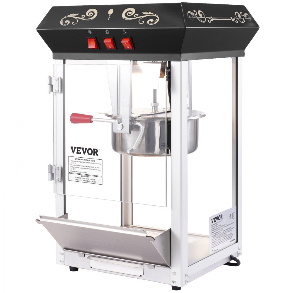 VEVOR popcornmachine, 850W, ketel van 237 ml (8 oz) voor 48 kopjes per keer, popcornmachine voor op het aanrecht met gehard glas, inclusief 4 schepjes.