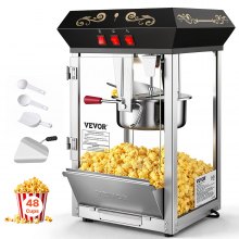 VEVOR popcornmachine, 850W, ketel van 237 ml (8 oz) voor 48 kopjes per keer, popcornmachine voor op het aanrecht met gehard glas, inclusief 4 schepjes.