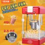 VEVOR Popcornmachine, 300W Popcornmachine, 2,5 oz Ketel Maakt 4 liter per batch, Tafelmodel Popcornmachine met PP-deur, Inclusief 2 scheppen en schaal, Bioscoopstijl, Rood