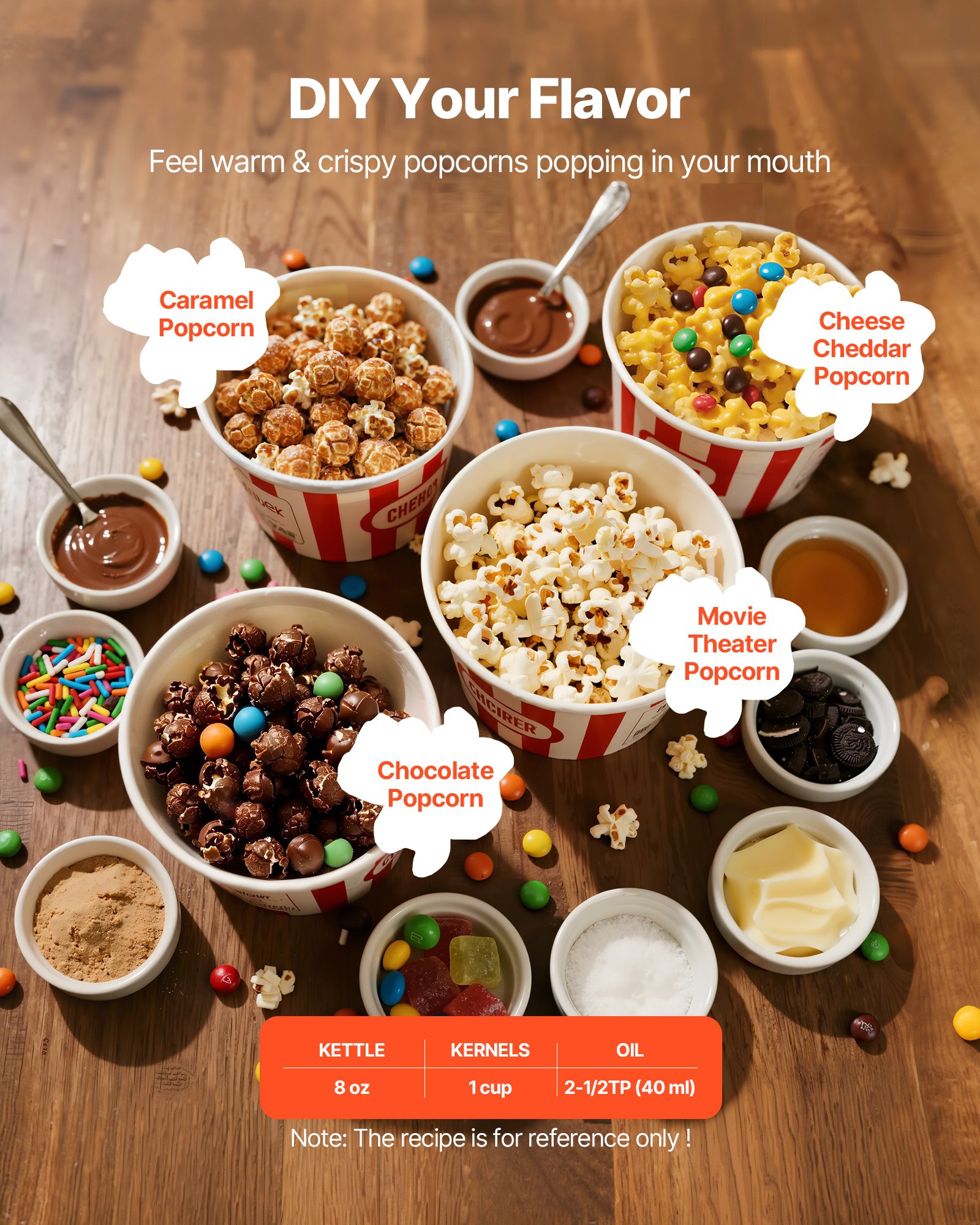 VEVOR Popcornmachine met roestvrijstalen waterkoker, 800W commerciële popcornmachine, 48 kopjes per lading, bioscoopstijl, met bediening met 2 knoppen, glazen wand, PC-deur, 1 maatschep, 3 lepels, rood