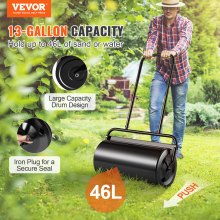 VEVOR Lawn Roller, 13 Gallon Sand/Water Filled Yard Roller, Steel Sod Roller with Easy-turn Plug and U-Shaped Ergonomic Handle for Convenient Push and Pull, for Lawn, Garden, Farm, Park, Black