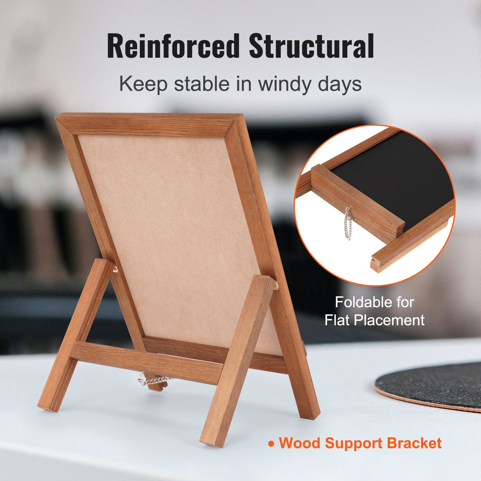 VEVOR stoepreclamestandaard met houten lijst 25,4 x 35,6 cm, reclamebordstandaard 214 x 256 mm eetbord bruin inclusief 1 vloeibare krijtstift om met krijt te schrijven voor restaurants, bars etc.