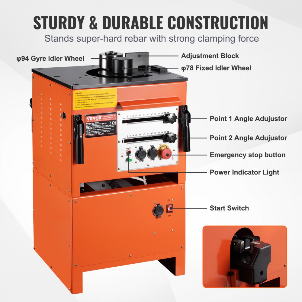 VEVOR 2-in-1 Electric Rebar Bender, 1700W Portable Hydraulic Rebar Bending Machine, 3 Bending Angle up to 1 Inch #8 (4-25mm) within 4 Seconds, High Power Steel Rebar Bender w/ Rich Accessory, RBC-25