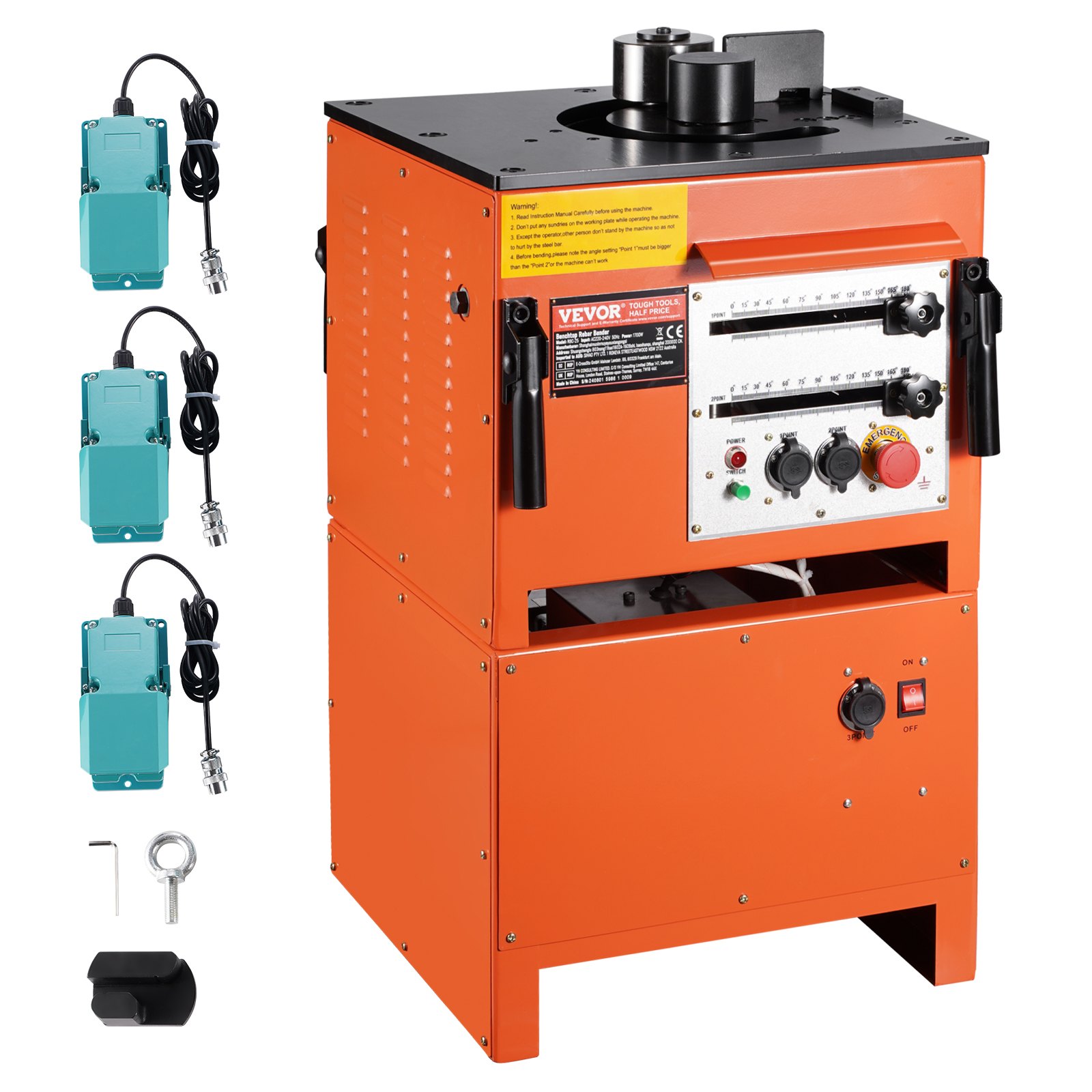 VEVOR 2-in-1 Electric Rebar Bender, 1700W Portable Hydraulic Rebar Bending Machine, 3 Bending Angle up to 1 Inch #8 (4-25mm) within 4 Seconds, High Power Steel Rebar Bender w/ Rich Accessory, RBC-25