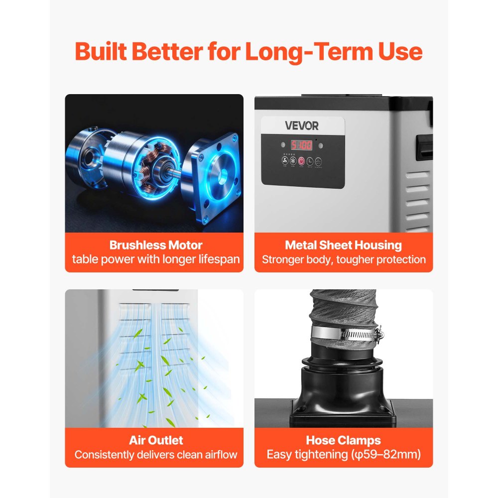 VEVOR Soldeerrookafzuiger, Lasrookafzuiger met 3-in-1 filter, Afzuigcapaciteit van 510 m³/u, 10 snelheidsniveaus, Borstelloze motor met afstandsbediening, Geschikt voor lasergraveren en 3D-printen