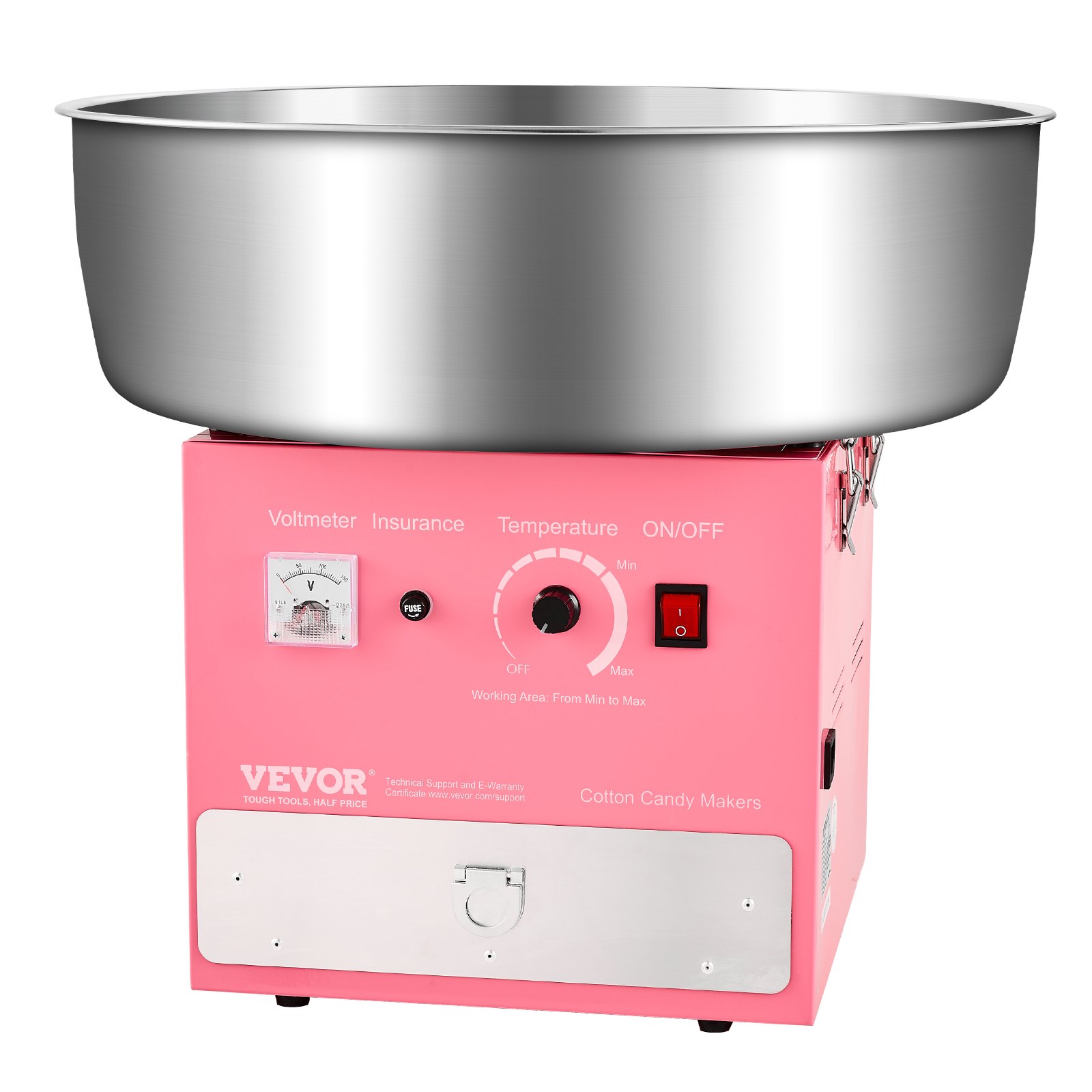 VEVOR Electric Cotton Candy Machine, 1000W Commercial Candy Floss Maker with 52cm Stainless Steel Bowl, Sugar Scoop, and Drawer, Easy Home Use, Perfect for Kids Birthday, Family Party, Pink